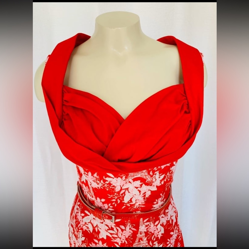 Lindy Bop Red Pinup Wiggle Dress - Picture 2 of 3